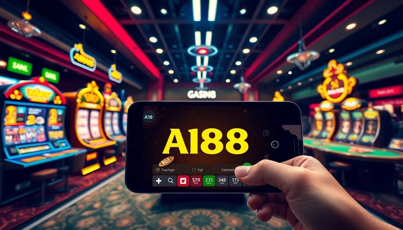 A188 online casino interface showcasing vibrant games and mobile accessibility for players.