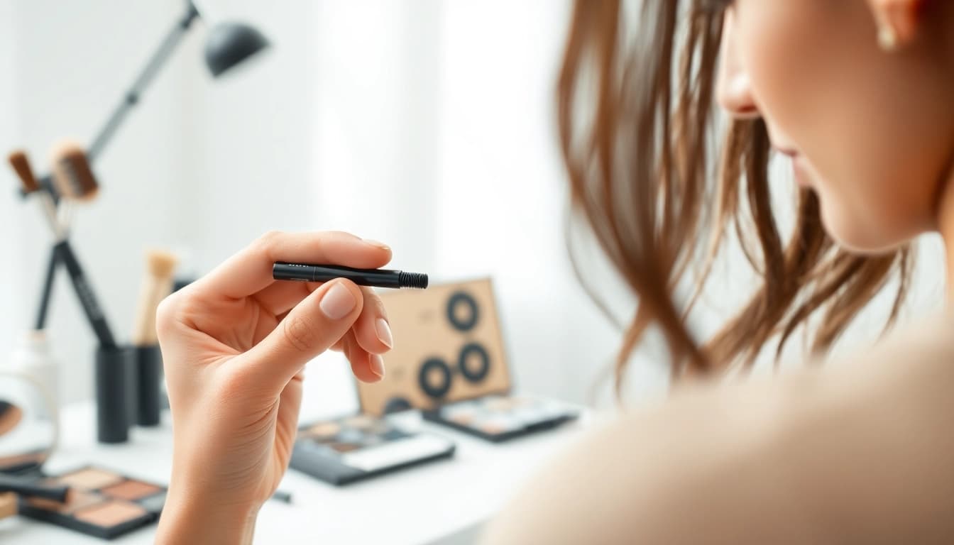 Creating stunning brows with a precision brow pen in a stylish makeup studio.