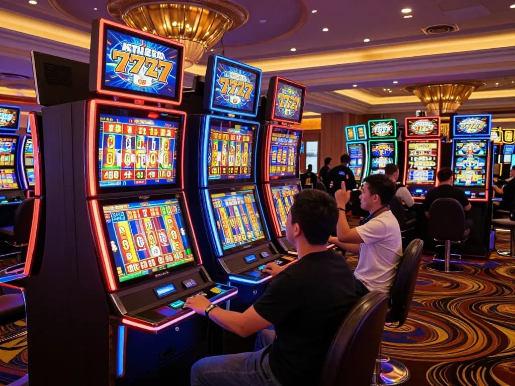 Engaging players experience excitement at slot777 machines in a vibrant casino