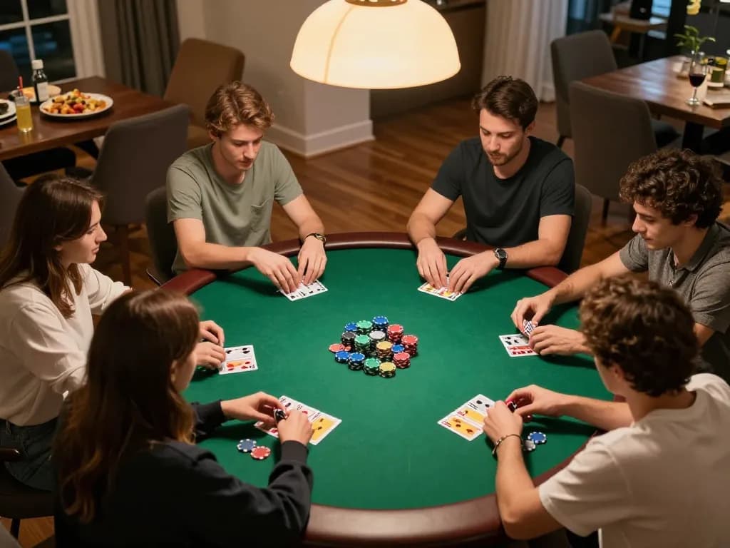 Experience thrilling poker gameplay at home with i9bet, showcasing friendly competition and camaraderie.