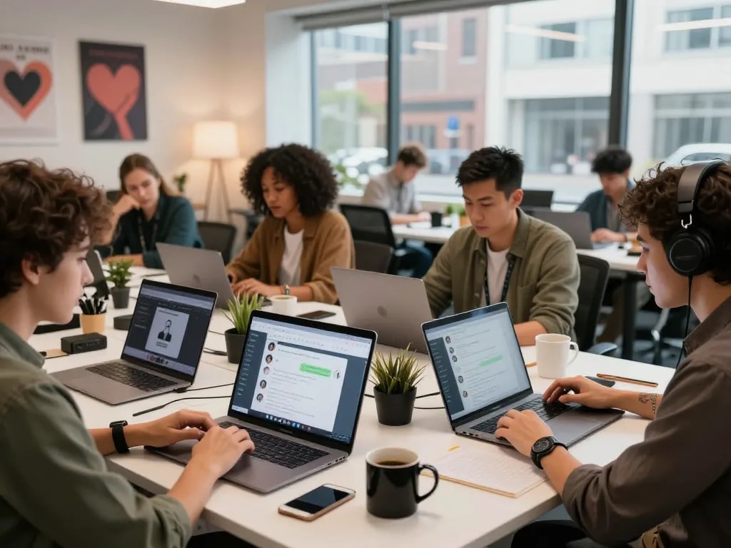 Developers working on sex AI applications in a collaborative workspace