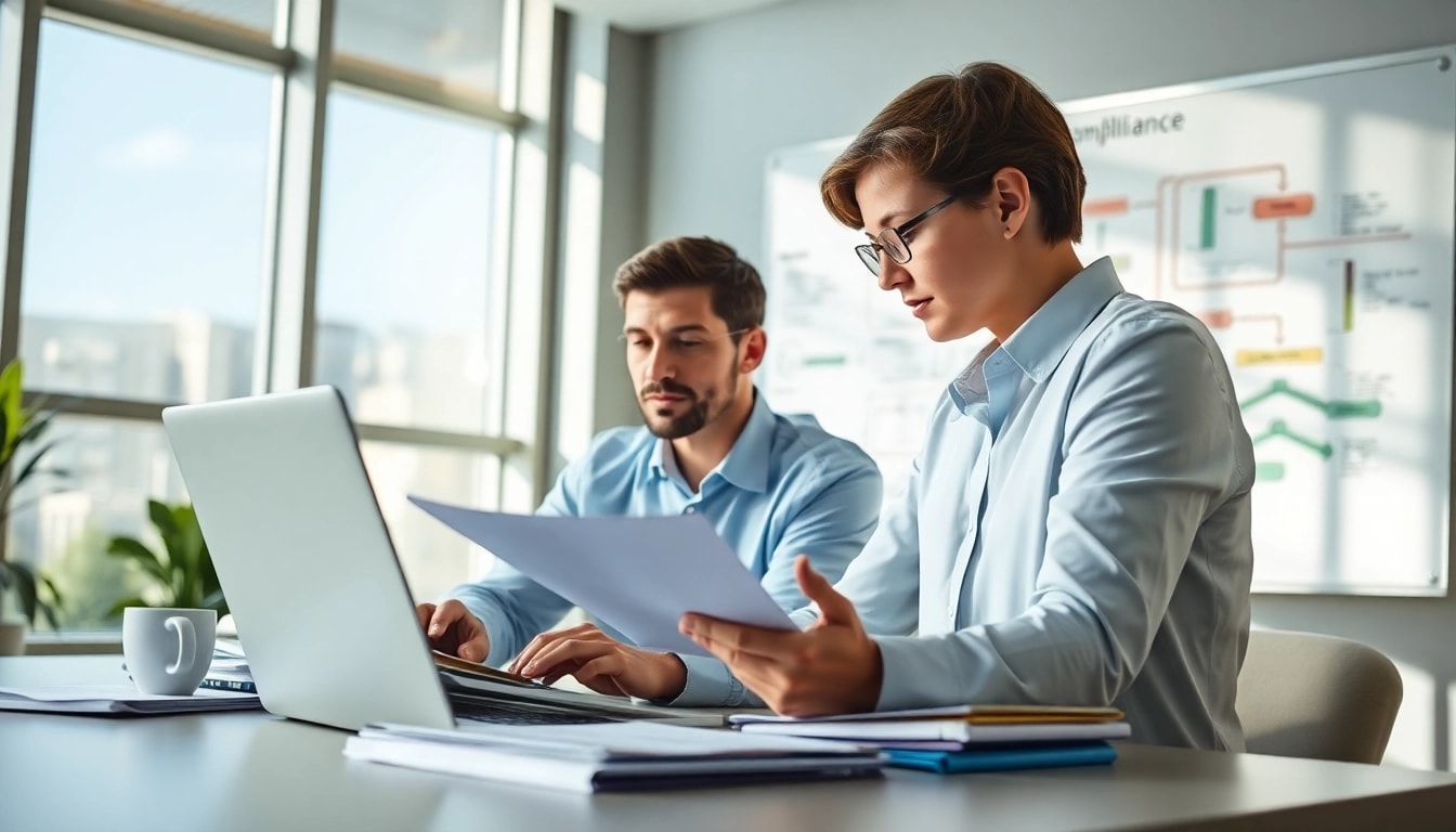 Analyzing FCPA/DCAA/Flowdown/ITAR/EAR compliance documents in a modern office.