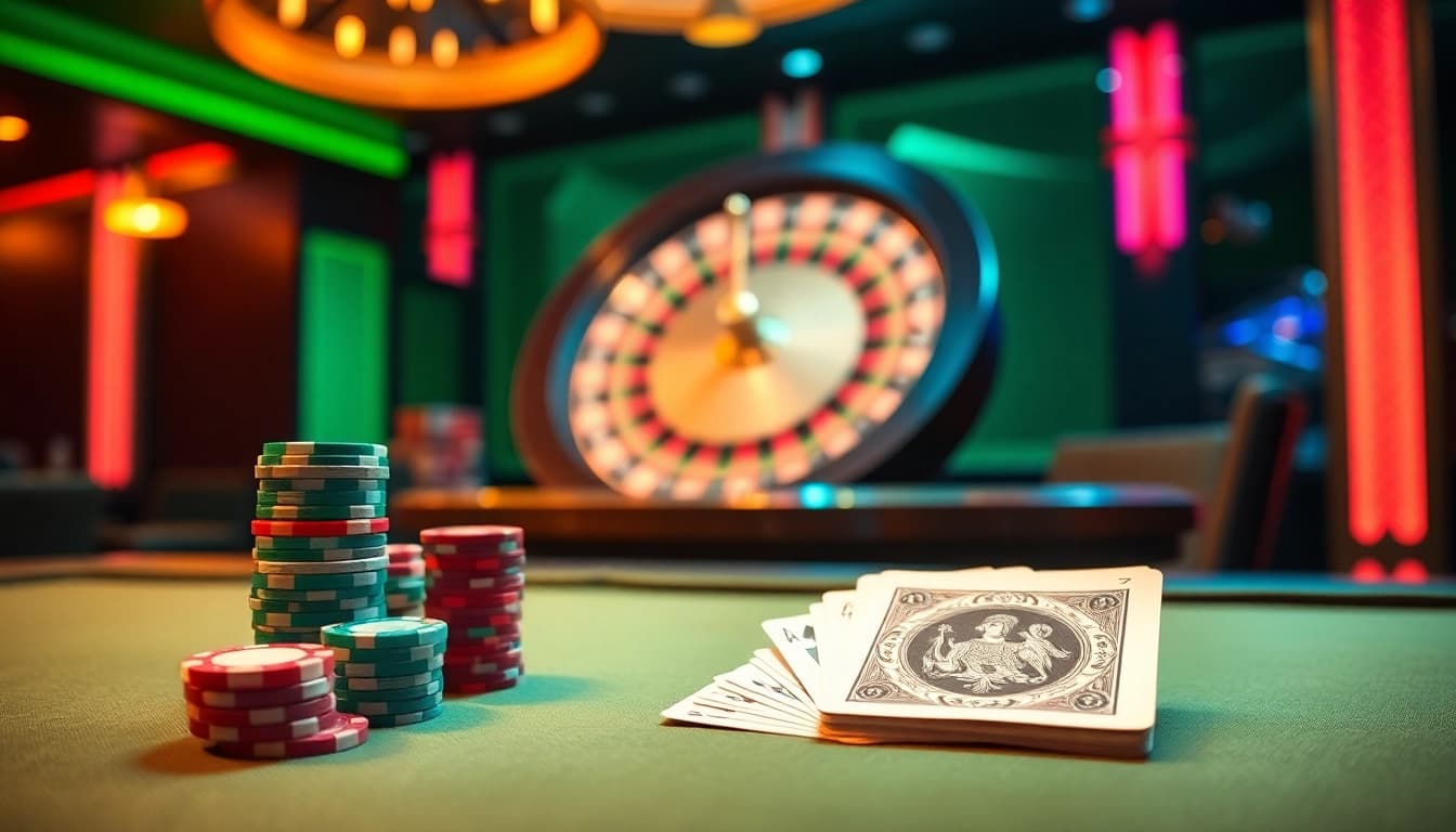 Experience the thrill of luck8 at a luxurious casino poker table with vibrant chips and cards.