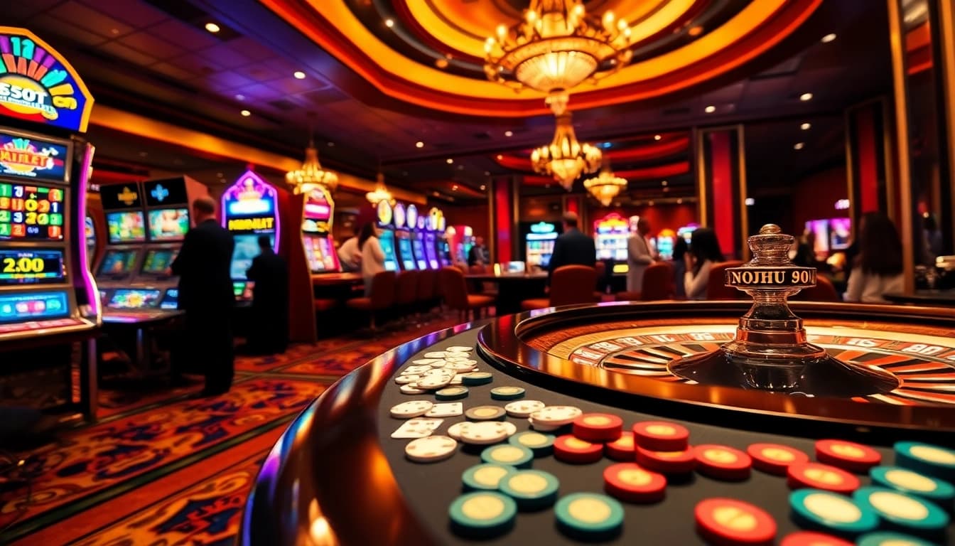 Nohu 90 players enjoying immersive gaming experiences at a vibrant casino.