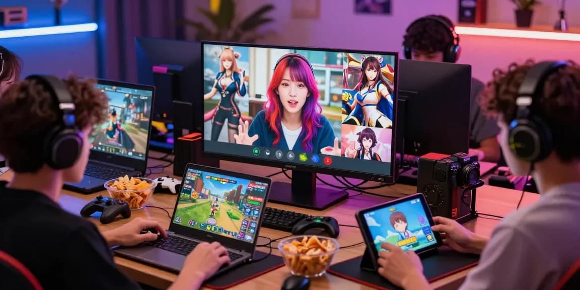 Players enjoying hentai games online on multiple devices, showcasing a vibrant virtual gaming atmosphere.