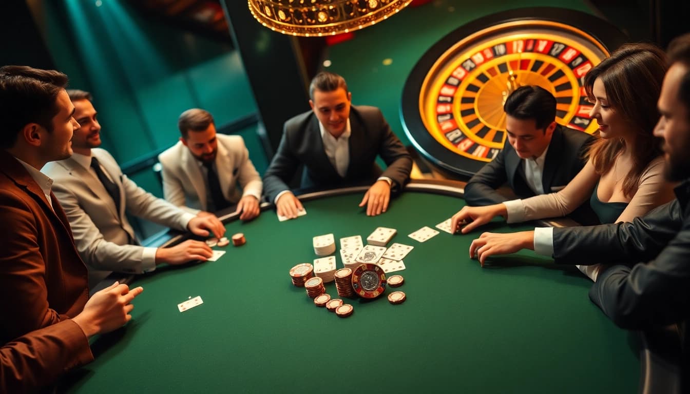 KJC Football highlights intense poker gameplay at a stylish casino table.