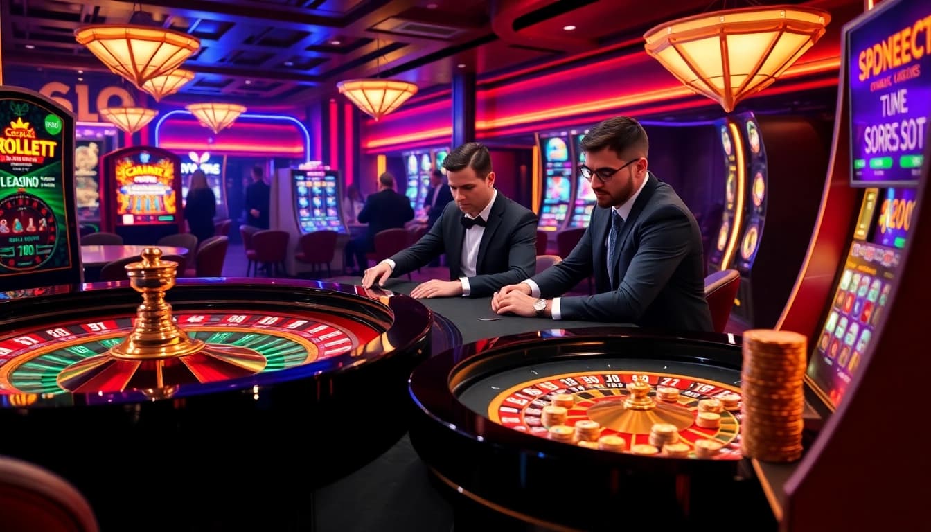 SODO66 players engaging in high-stakes poker and digital slot machines in a luxurious casino.