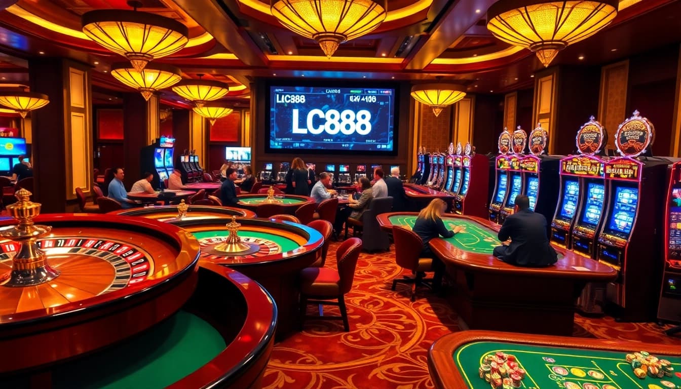 Players enjoying various games at LC88 casino, highlighting excitement and engagement.