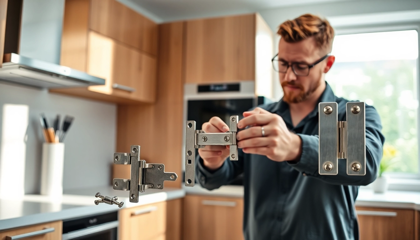 Cabinet Hinge Manufacturers showcasing diverse hinges in a modern kitchen installation.