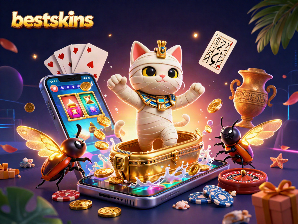 Engage with bestskins in an exciting pyramid casino showcasing 3D Egyptian characters and vibrant game elements.