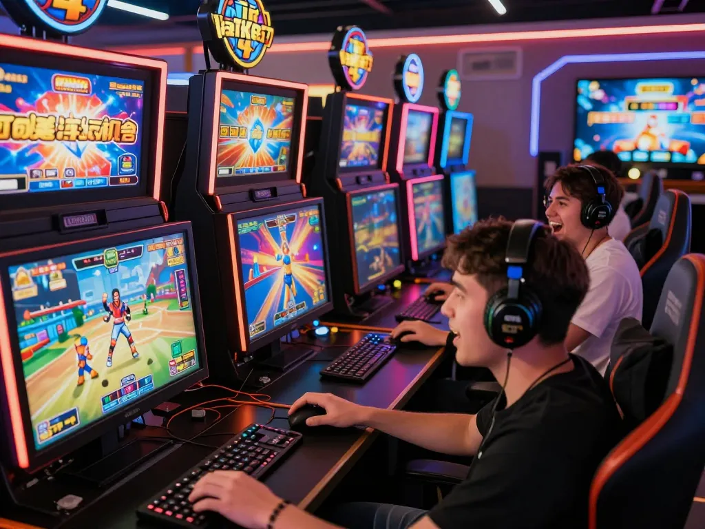 Exciting online gaming experience at vegasslot77 with players enjoying colorful slot machines and vibrant digital effects.
