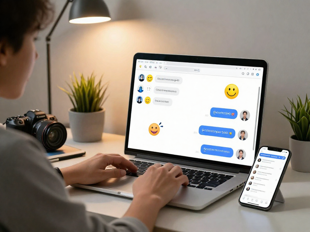 An engaging scene of a user interacting with an nsfw chat bot on a modern laptop in a vibrant workspace.
