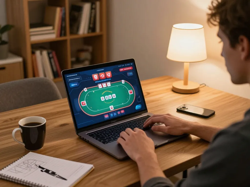 open88 online player enjoying poker gameplay on laptop at home setup