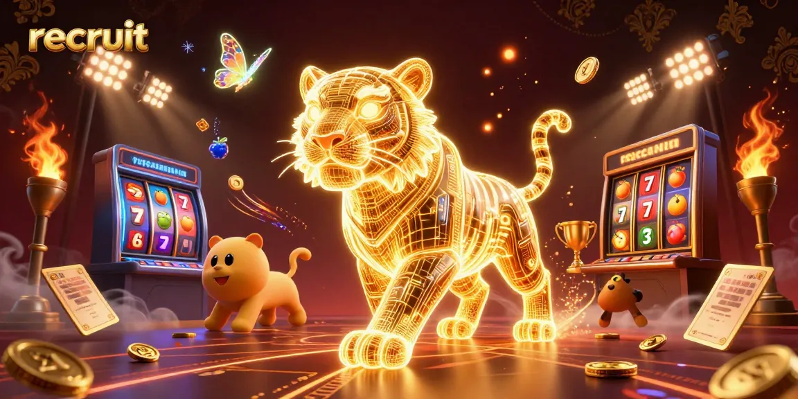 Recruit for thrilling casino adventures featuring a golden tiger and holographic butterflies.