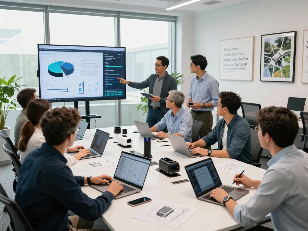 Siemens engineers collaborate on innovative energy solutions in a modern office.