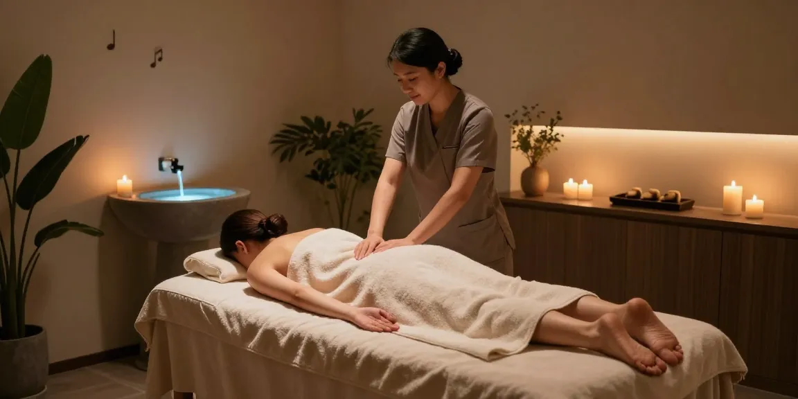 Experience 강남출장안마 in a serene massage room with a professional therapist, calming ambiance, and soothing elements.