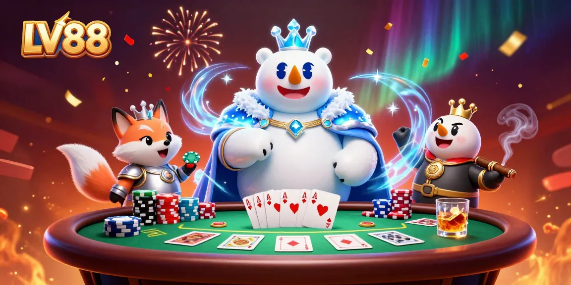 Engage in thrilling poker action with LV88's captivating 3D casino illustration.