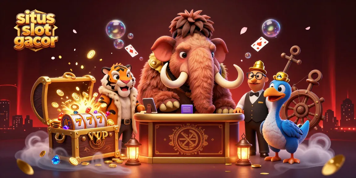 Situr slot gacor scene featuring a woolly mammoth bouncer and a saber-tooth tiger in a dynamic, illustrative casino environment.