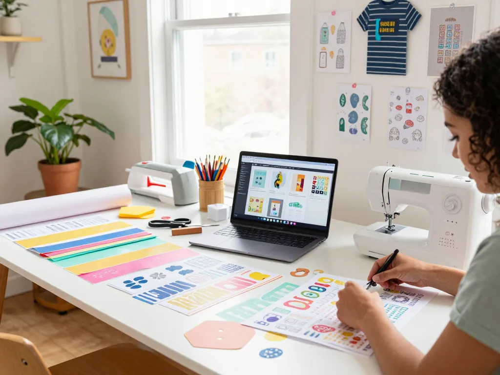 Cricut crafting session in a bright home studio showcasing colorful materials and custom designs