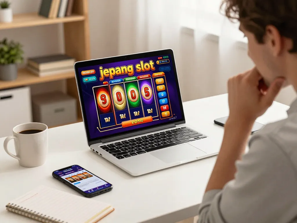 Playing the exciting 'jepang slot' game on a laptop during an online betting session.