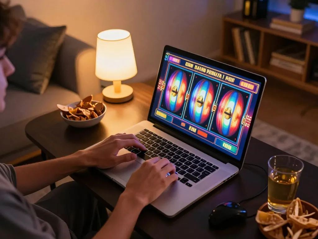 Sparking excitement as players engage in situs slot games during a cozy home gaming session