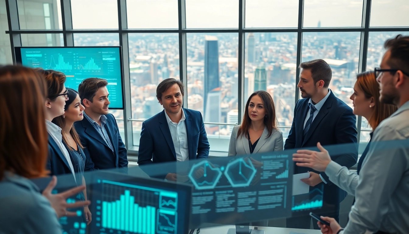 Collaborative team of an AI consulting company in UK working on data analysis strategies.