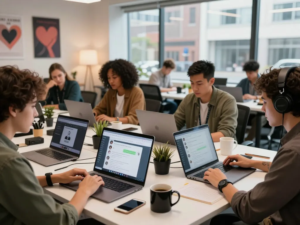 Developers working on sex AI applications in a collaborative workspace