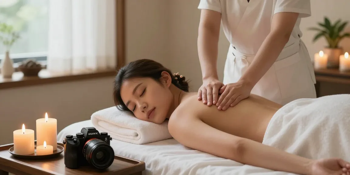 1인샵에서 편안한 마사지 받는 모습, 고요한 환경과 아늑한 조명