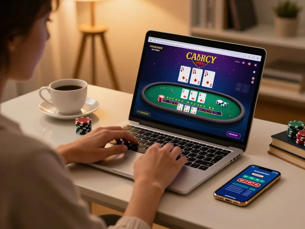 Player engaged in strategy at an online casino; Nhà cái FIVE88 offers thrilling blackjack action.