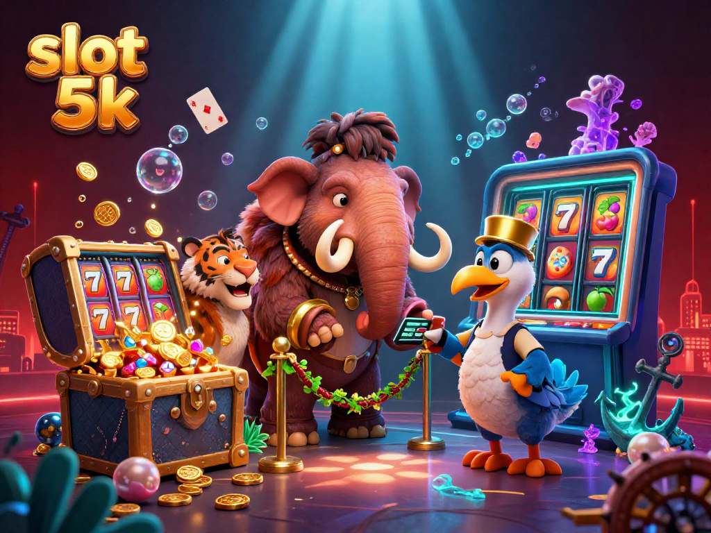 Experience the thrill of slot 5k with a vibrant casino scene featuring dynamic characters and rich visuals.