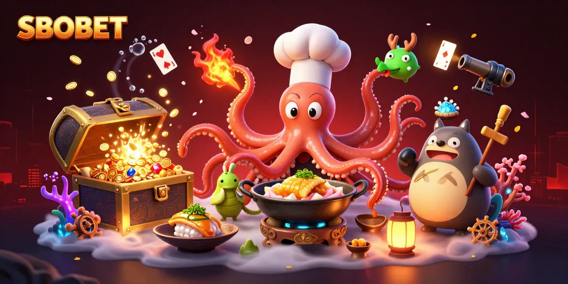 SBOBET encourages adventurous betting with a vibrant scene of characters preparing for a culinary challenge.