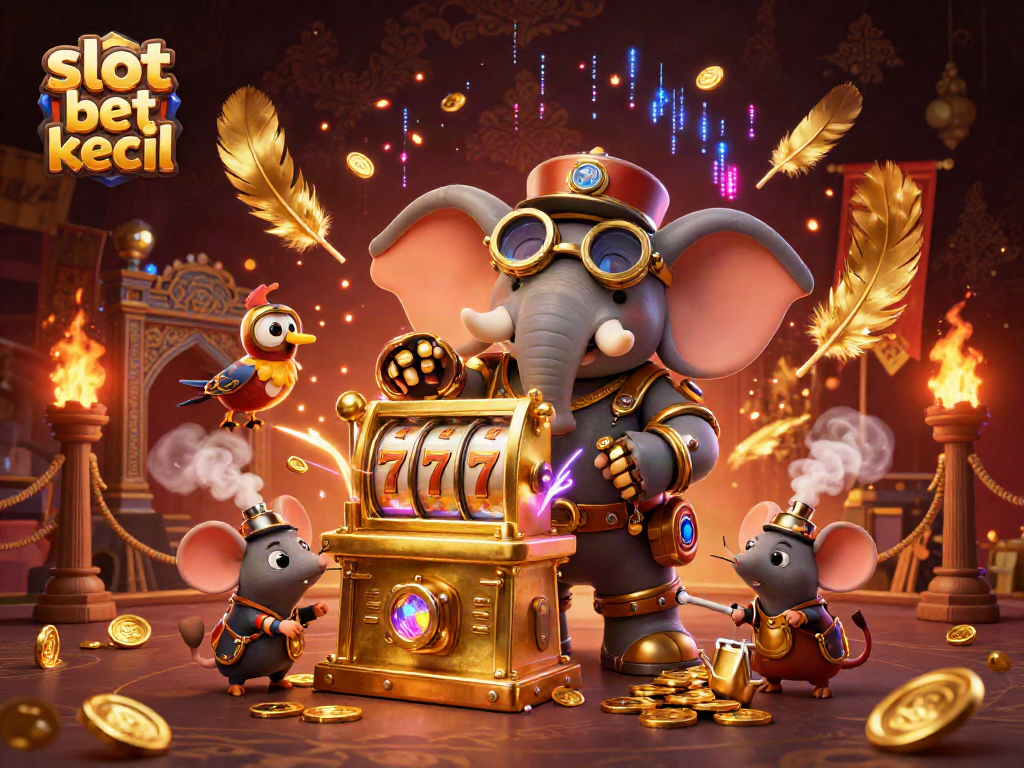 Engage in the excitement of slot bet kecil with a steampunk elephant operating a golden slot machine.