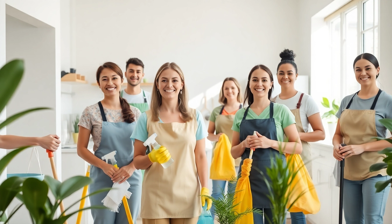 Enhance your home with a professional Cleaning Service, featuring a friendly team in action.