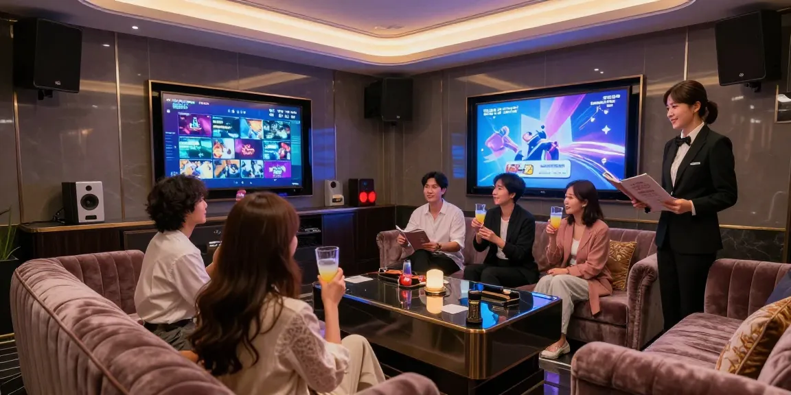 강남구구단에서 프리미엄한 노래방 경험을 즐기는 고객과 전문 직원들