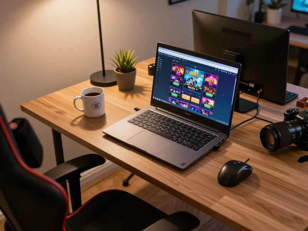 Enjoying Oxbet online gaming on a stylish desk setup with laptop screen displaying live casino action