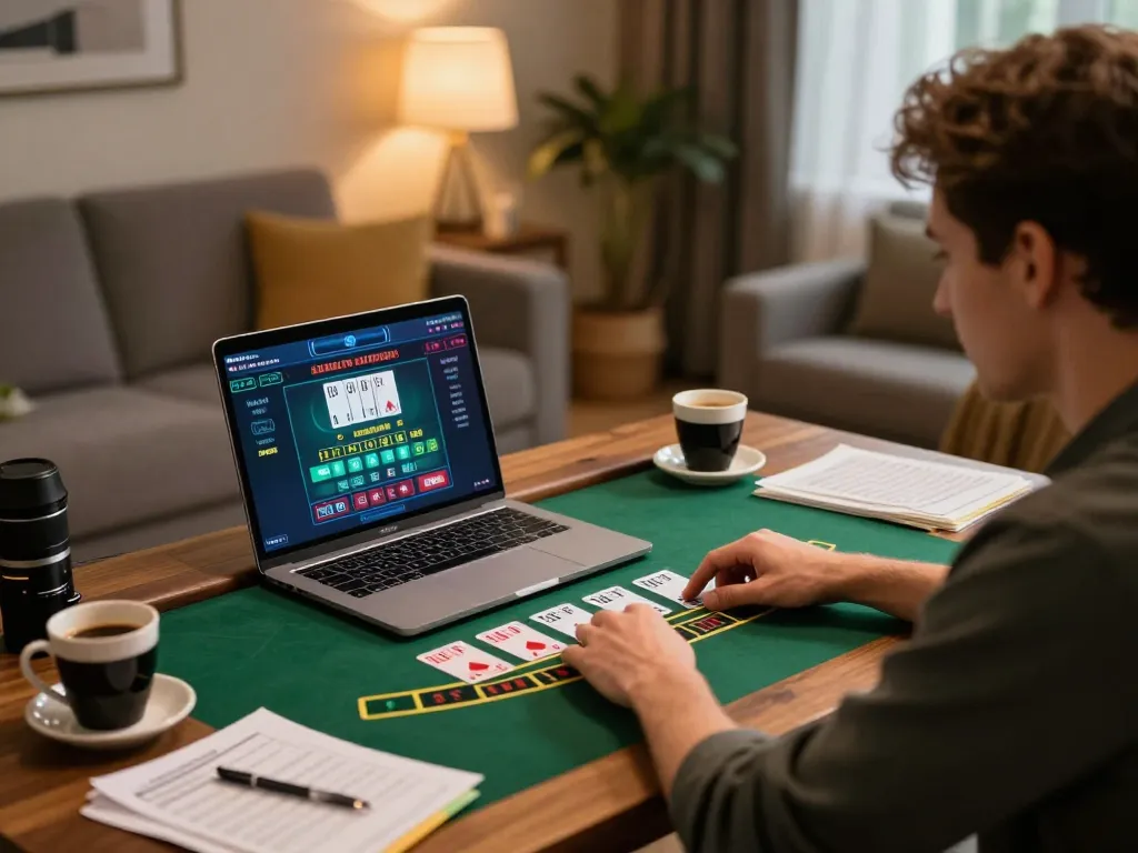 Player enjoying live dealer games at fb88, focused on betting strategy and casino experience.