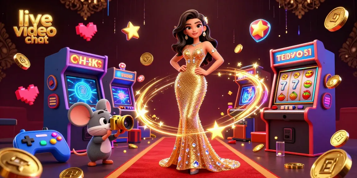Engage in live video chat with dynamic casino elements, showcasing vibrant, fun interactions.