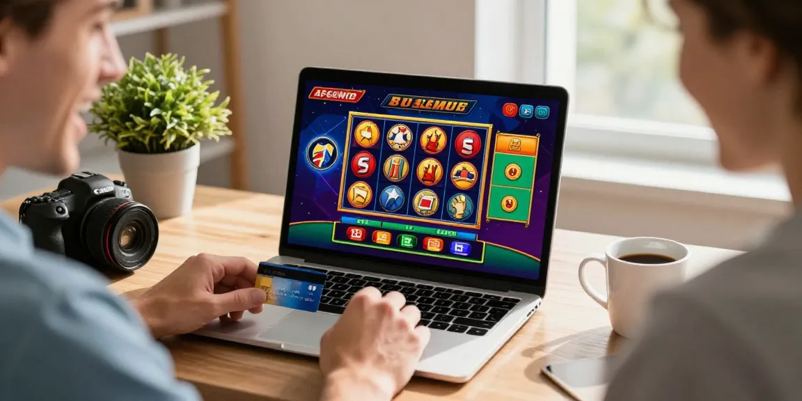 Engaged player at home making deposits at credit card casinos while enjoying colorful online games.