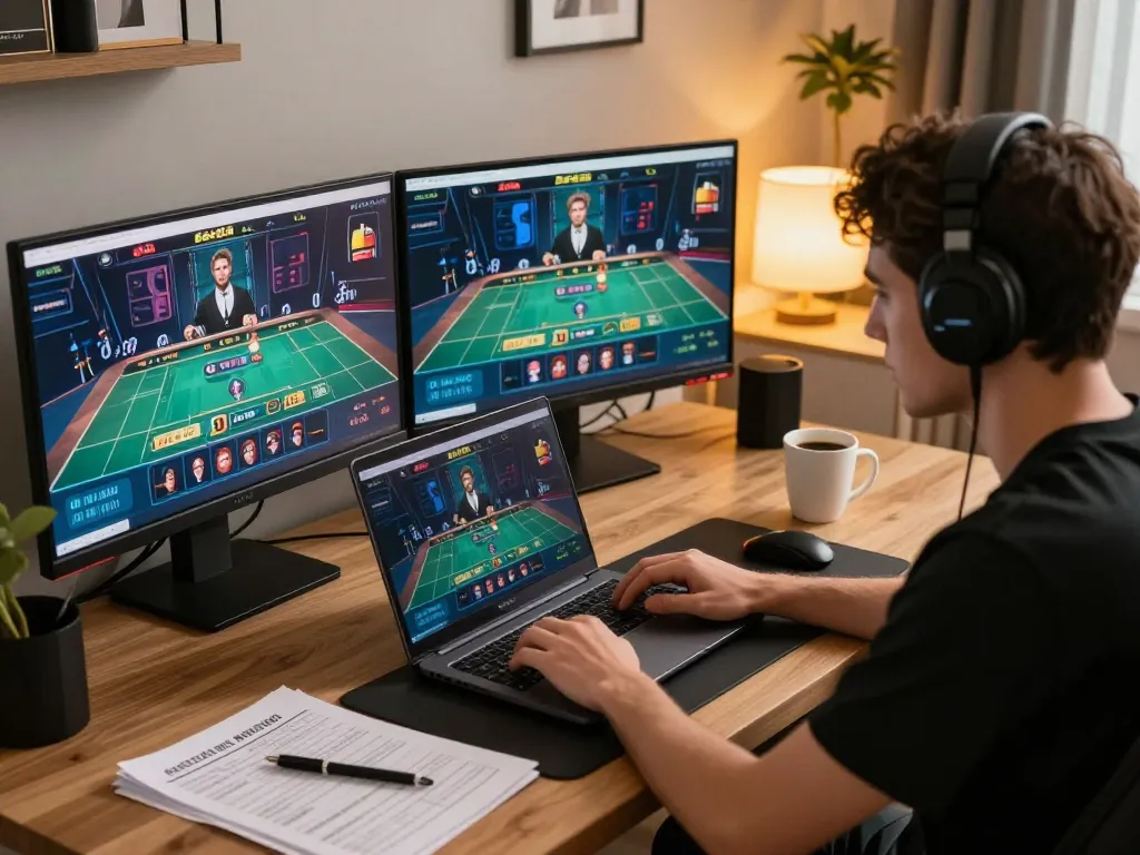 Engaged player using Bet88 platform for online gaming in a modern home office.