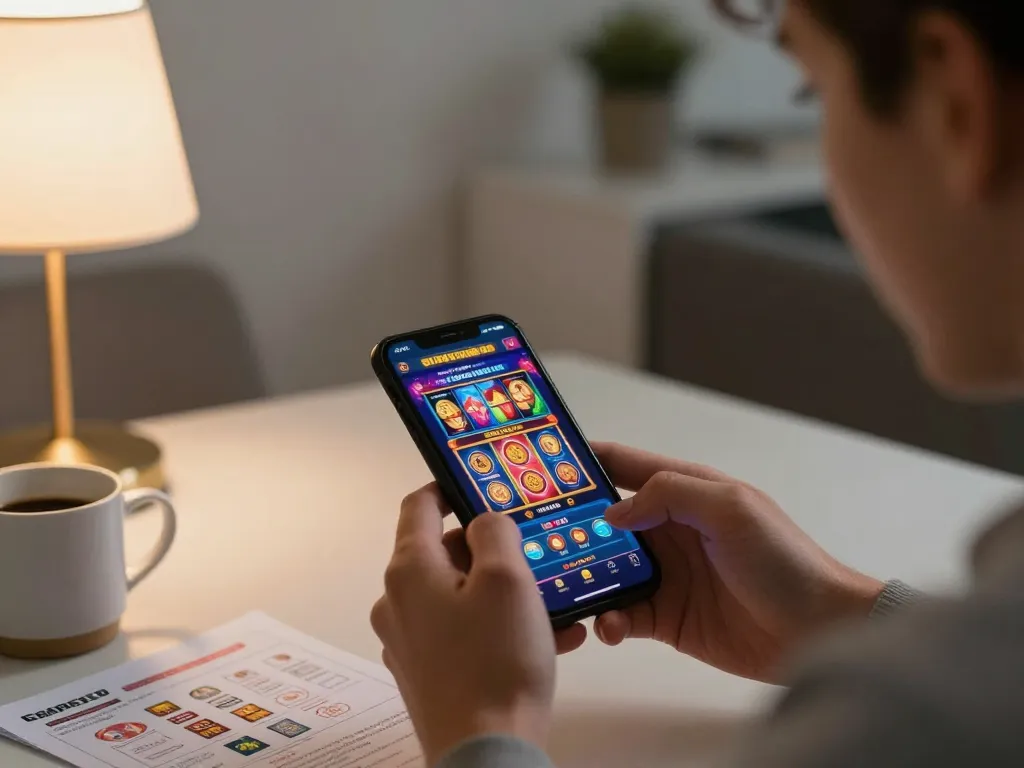 Engaged player exploring online casinos Canada on smartphone with vibrant gaming graphics