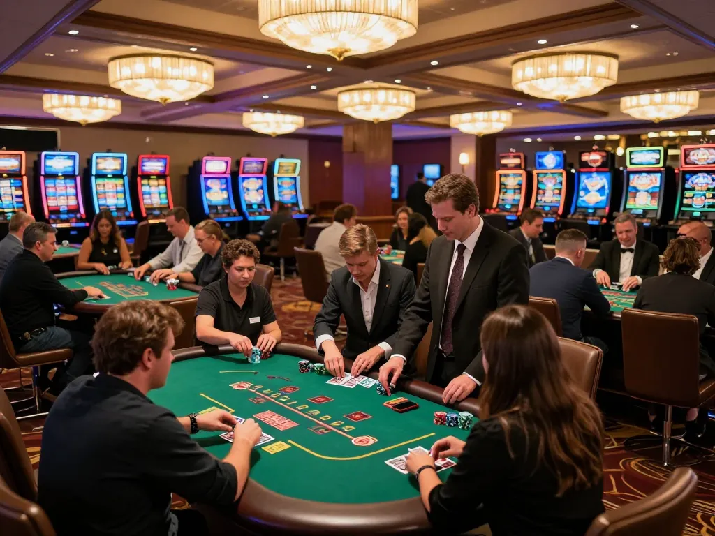 Exciting gameplay at Manclub casino with players engaging in blackjack on luxury tables