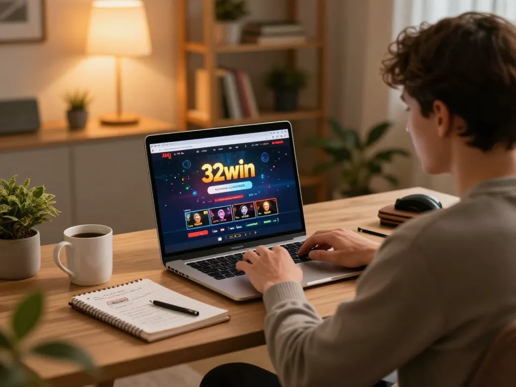 Experience thrilling online gaming with 32win in a cozy home setup.