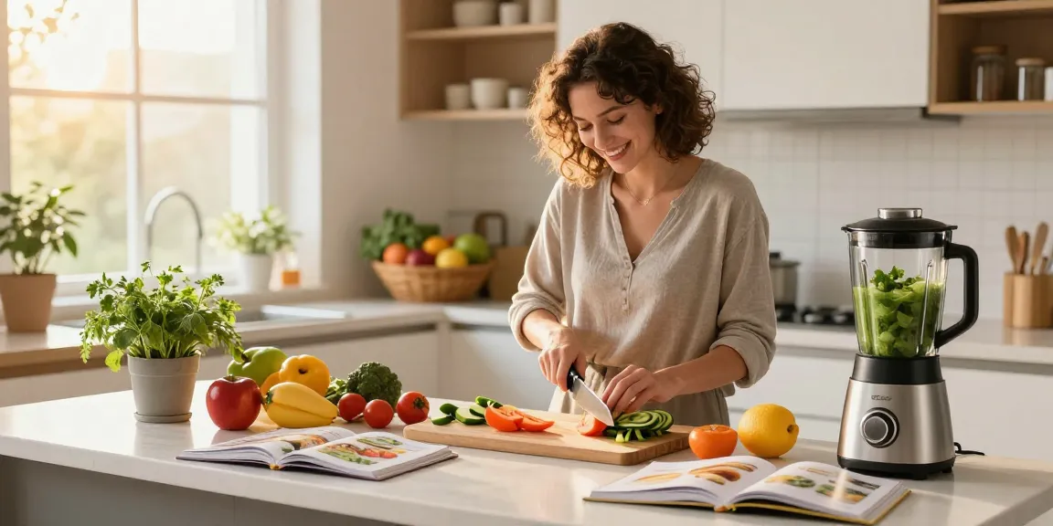 Preparing healthy meals in a bright kitchen while using the best calorie tracking app.