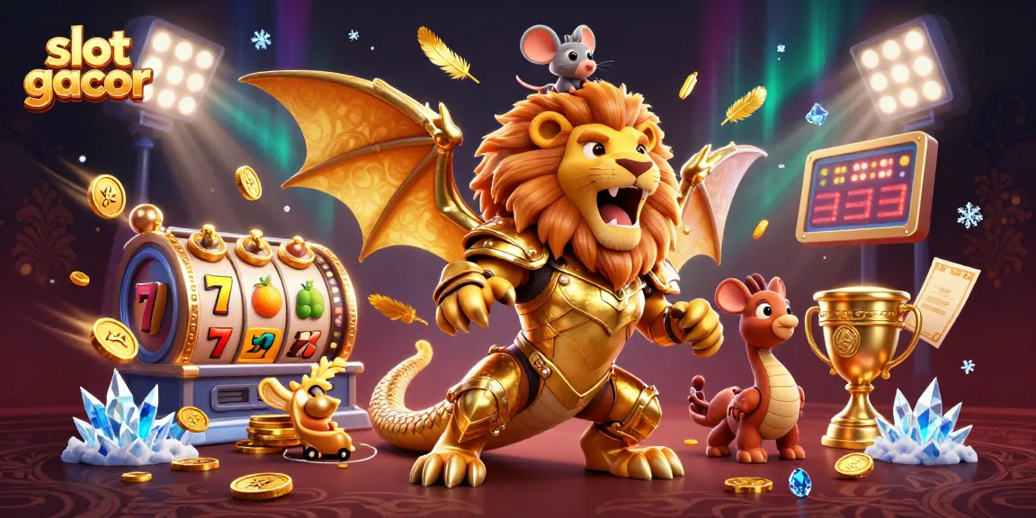 Engage with slot gacor as the chimera creature soars high with golden coins and jackpots scattered around.
