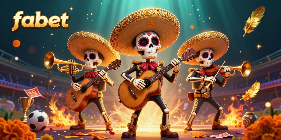 Join the fun with fabet in this vibrant sports betting scene with lively mariachi skeletons.