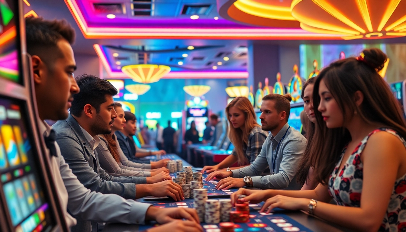 Experience the thrill of online casinos Canada with players enjoying top games on a vibrant casino floor.