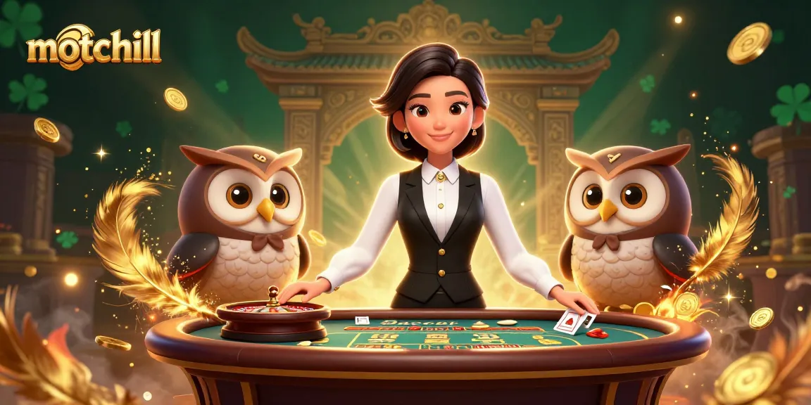 Experience thrilling gambling with motchill's virtual casino, featuring a skilled dealer in action.