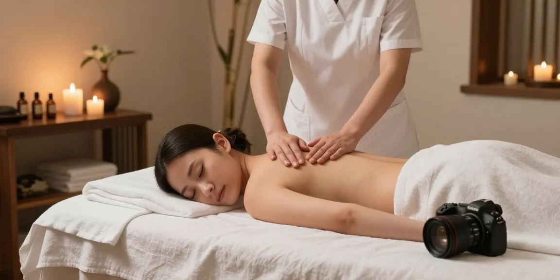 마사지 치료를 준비하는 전문가와 아늑한 스파 공간의 모습