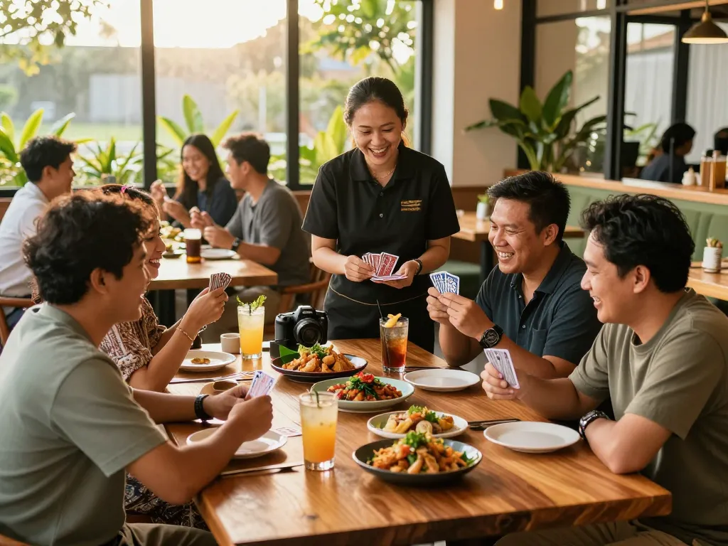 Enjoy a lively dining experience at POKERSERI with card games and delicious meals.
