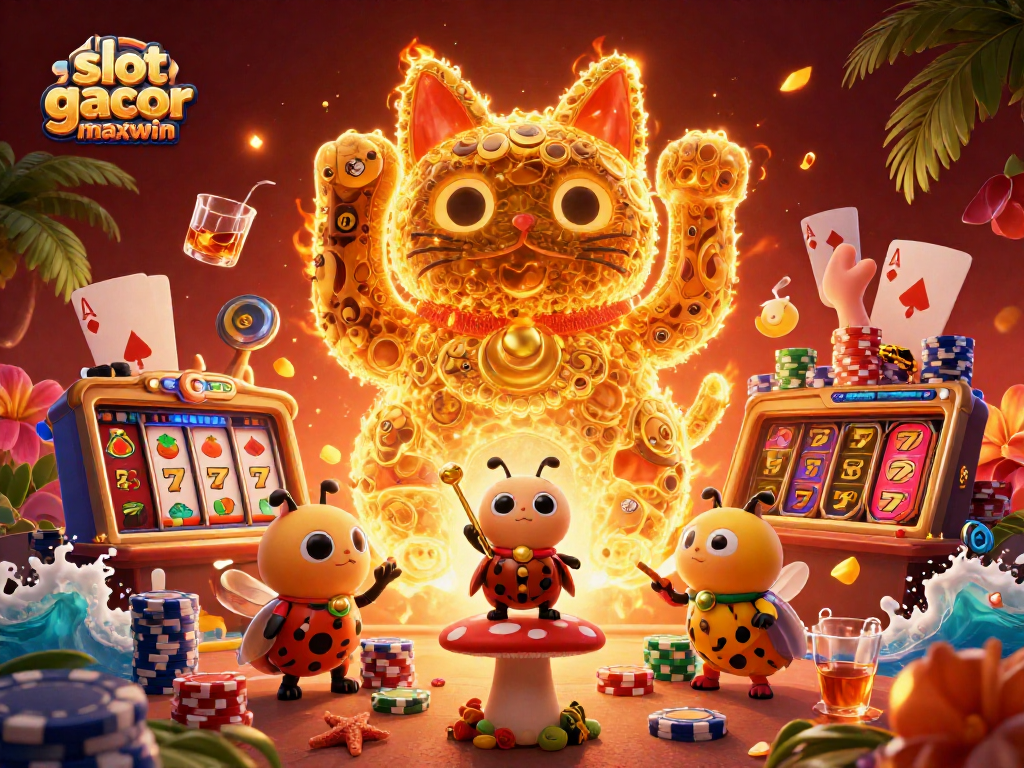 Experience the thrill of slot gacor maxwin with a vibrant lucky cat and casino elements.